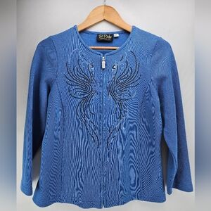 Bob Mackie Wearable Art Sweater Sequin Blue Small